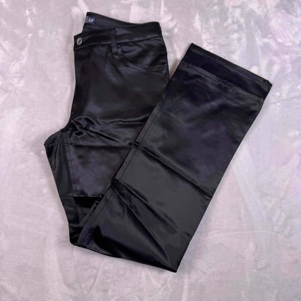 Gap Womens Black Satin Bootcut Stretch Pants Size 8 Reg High Shine Five Pocket